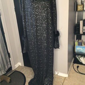 #579.  Elegant Black Sequin Long Sleeve Dress